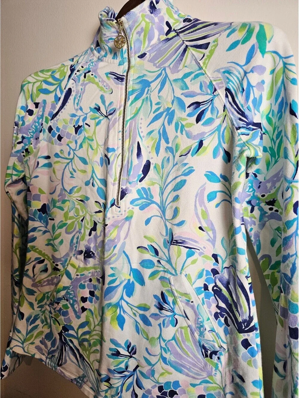 Lilly Pulitzer Shirt Blue & White Womens XXS Zip Up Pullover